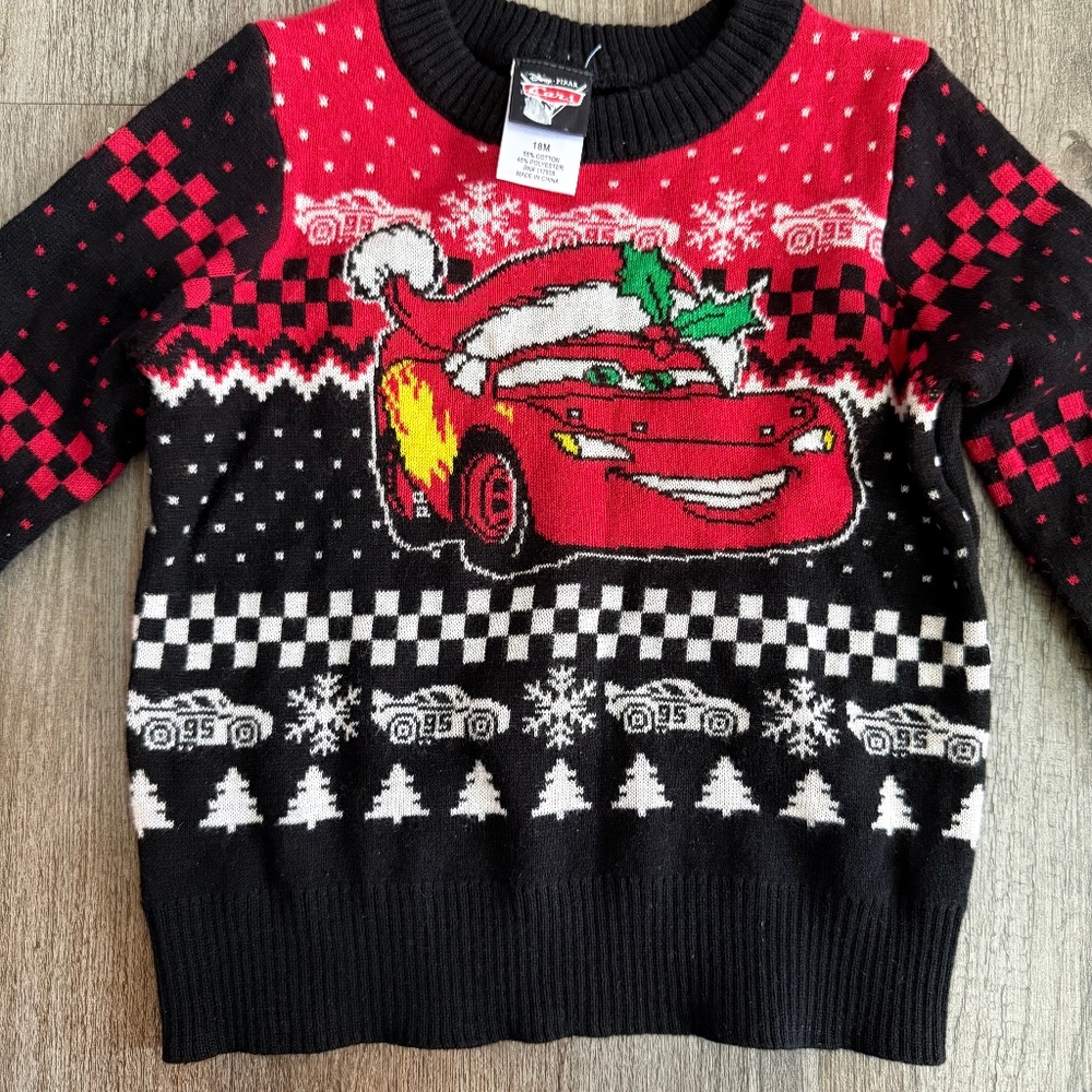 Disney Cars Lightning McQueen Toddler Holiday Graphic Crewneck Sweater - Picture 2 of 5